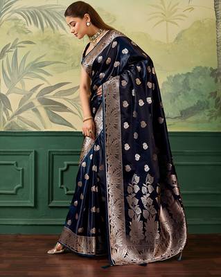 Woven design zari satin handloom mysore silk saree with blouse piece 2