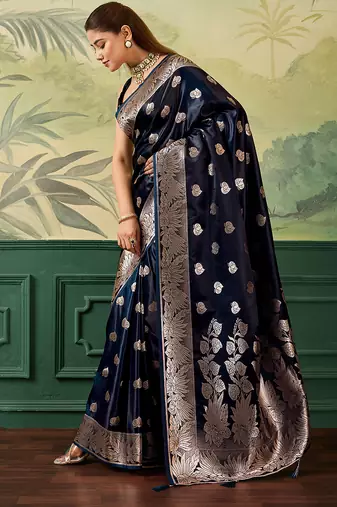 Woven design zari satin handloom mysore silk saree with blouse piece