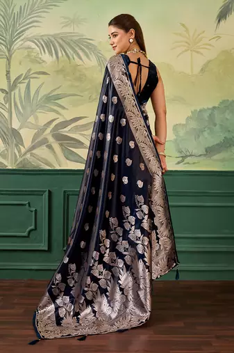 Woven design zari satin handloom mysore silk saree with blouse piece