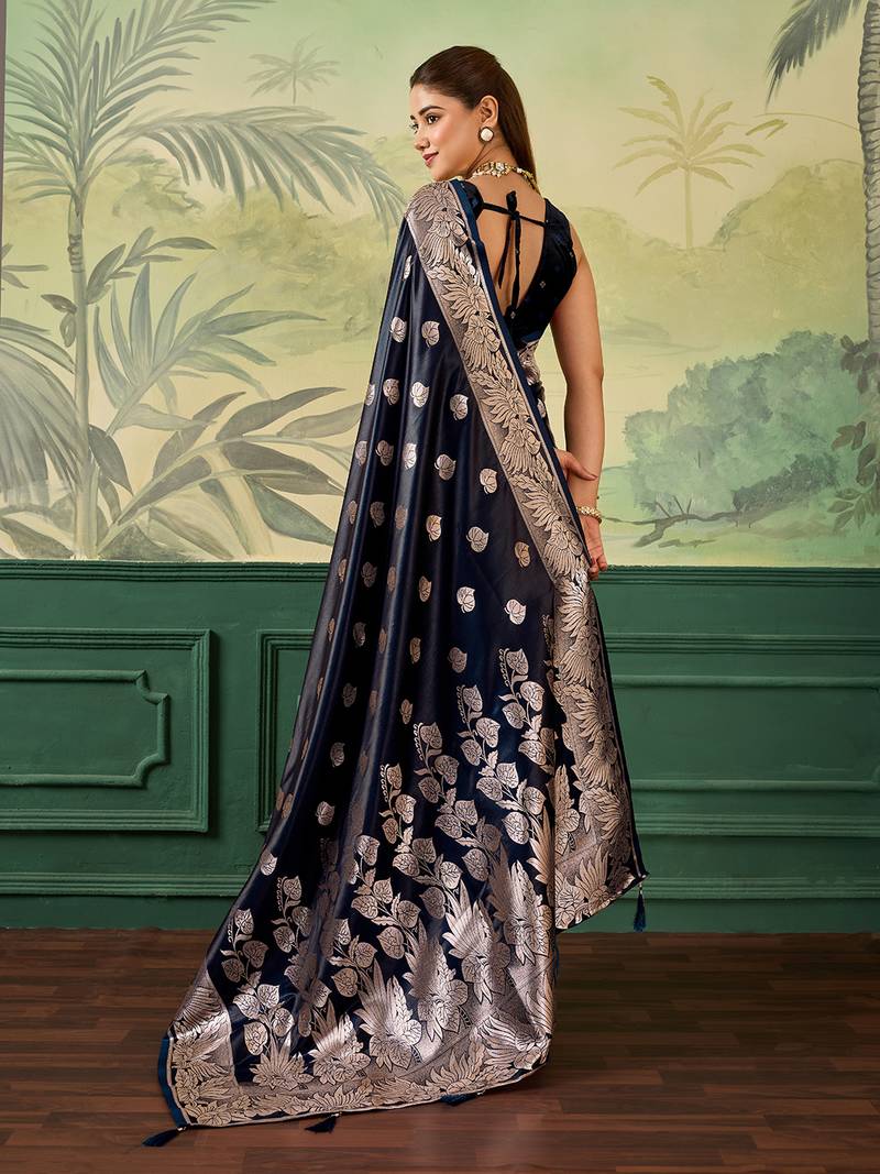 Woven design zari satin handloom mysore silk saree with blouse piece