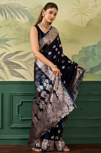 Woven design zari satin handloom mysore silk saree with blouse piece