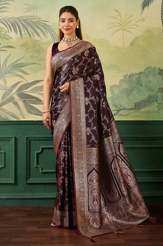 Woven design zari satin handloom mysore silk saree with blouse piece