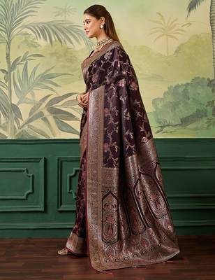 Woven design zari satin handloom mysore silk saree with blouse piece 2