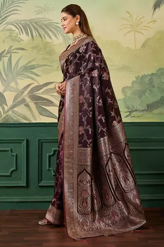 Woven design zari satin handloom mysore silk saree with blouse piece