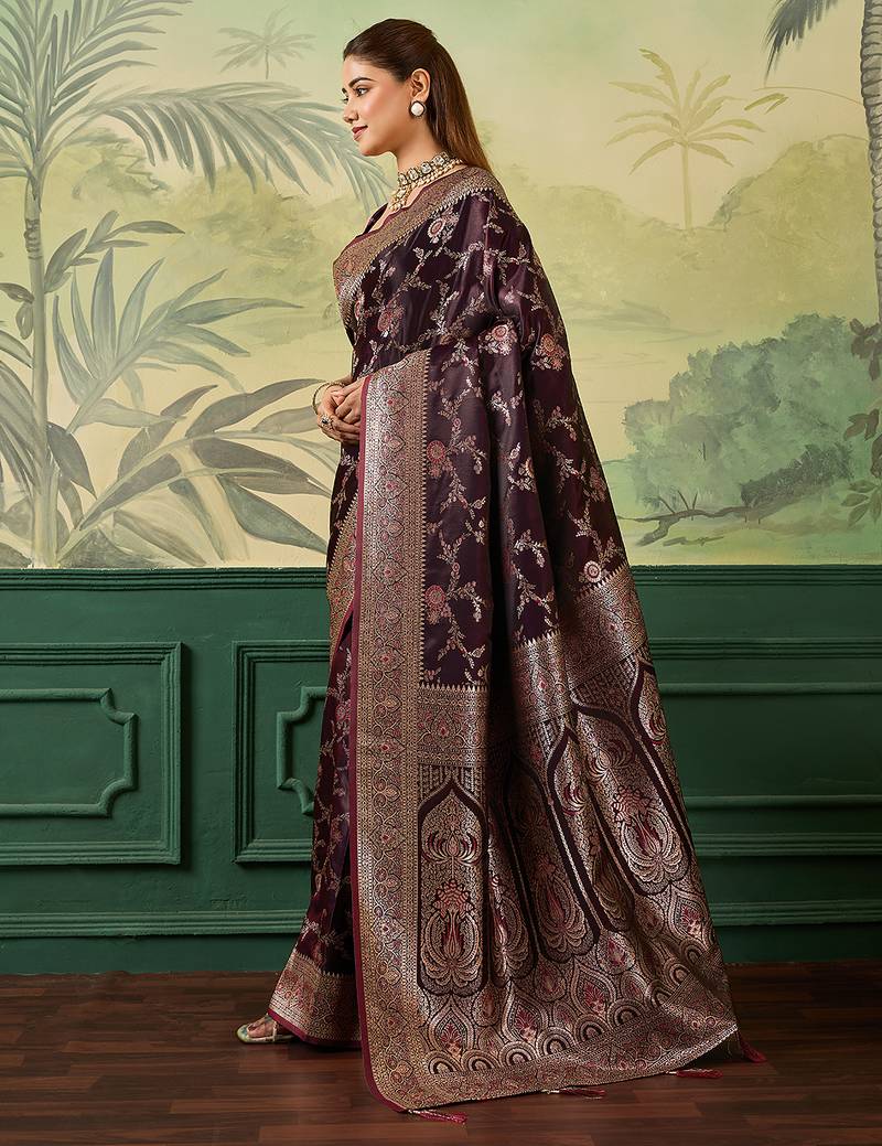 Woven design zari satin handloom mysore silk saree with blouse piece