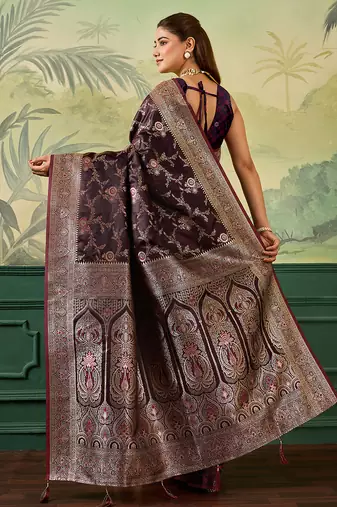 Woven design zari satin handloom mysore silk saree with blouse piece