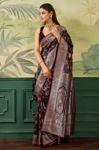 Woven design zari satin handloom mysore silk saree with blouse piece