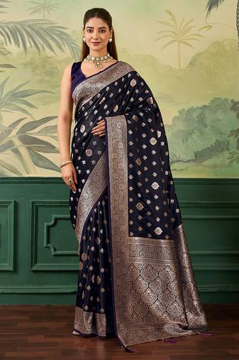 Woven design zari satin handloom mysore silk saree with blouse piece