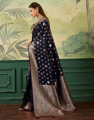 Woven design zari satin handloom mysore silk saree with blouse piece 2