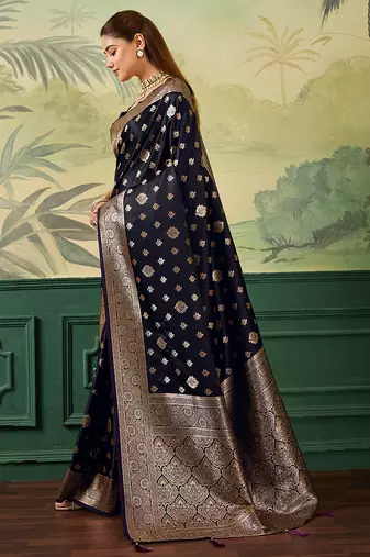 Woven design zari satin handloom mysore silk saree with blouse piece