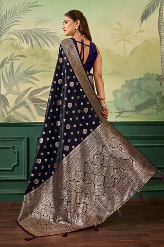 Woven design zari satin handloom mysore silk saree with blouse piece