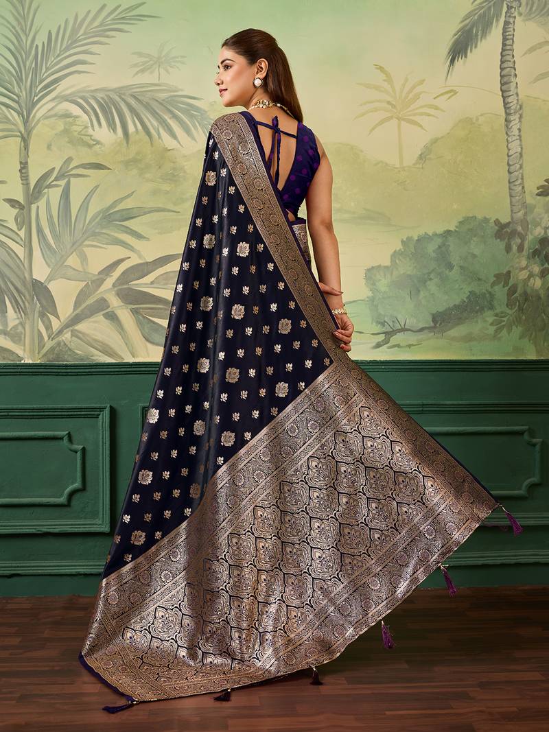 Woven design zari satin handloom mysore silk saree with blouse piece
