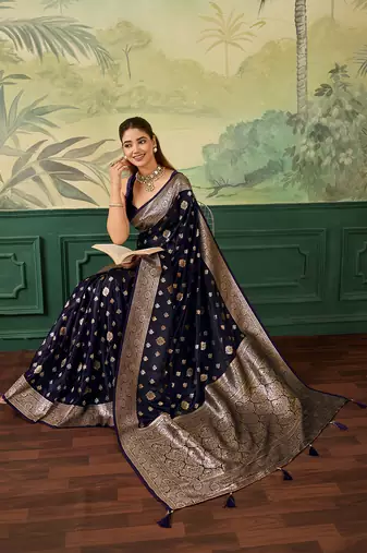 Woven design zari satin handloom mysore silk saree with blouse piece