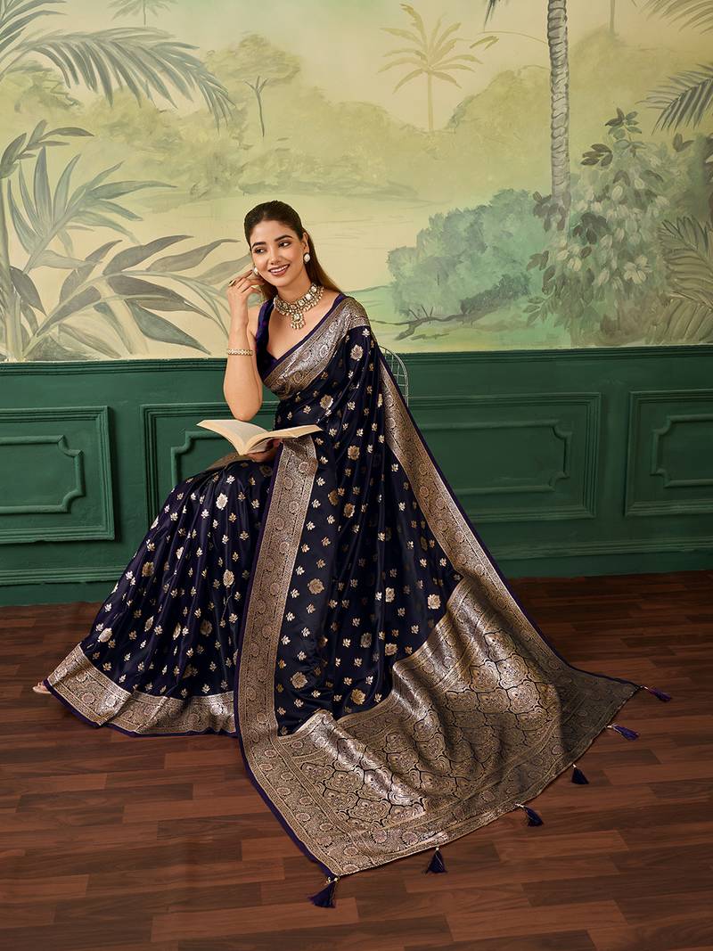 Woven design zari satin handloom mysore silk saree with blouse piece