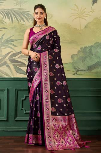 Woven design zari satin handloom mysore silk saree with blouse piece