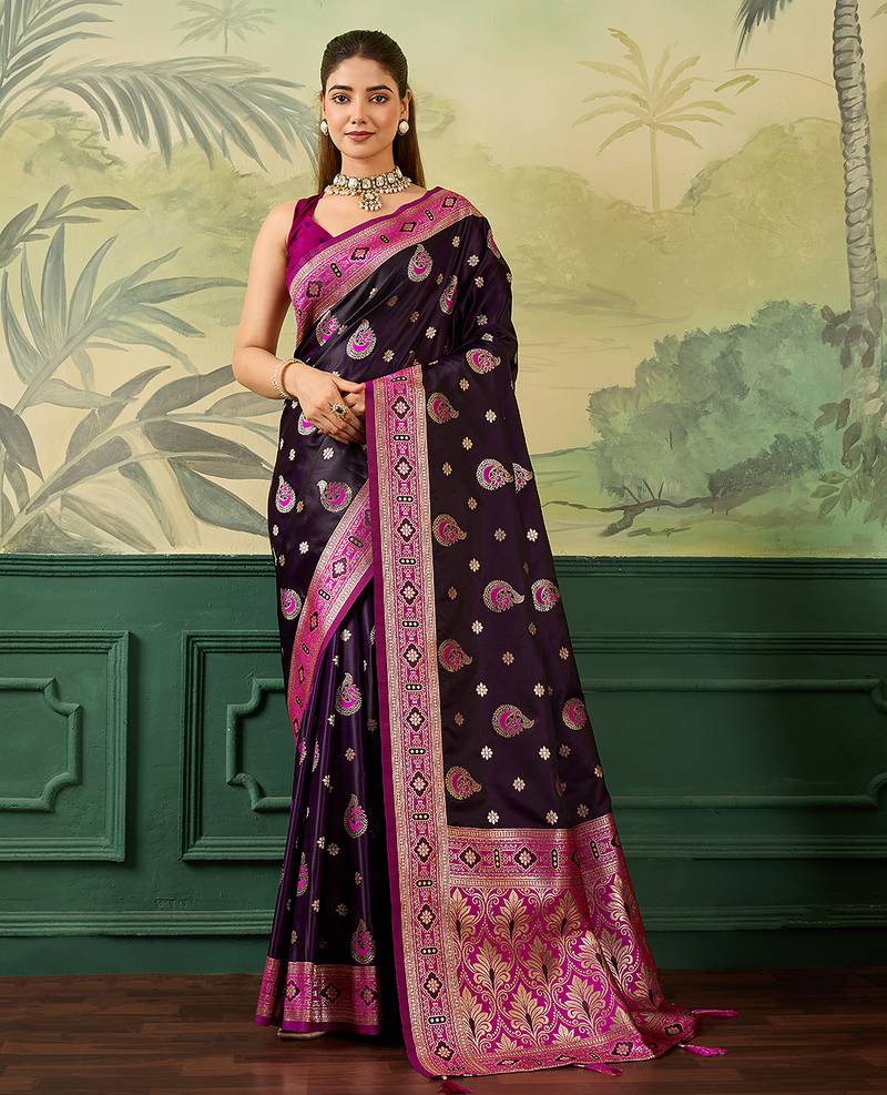 Woven design zari satin handloom mysore silk saree with blouse piece