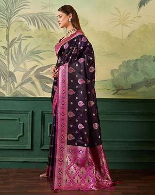 Woven design zari satin handloom mysore silk saree with blouse piece 2