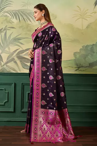 Woven design zari satin handloom mysore silk saree with blouse piece