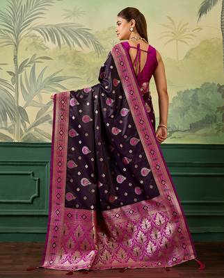 Woven design zari satin handloom mysore silk saree with blouse piece 3