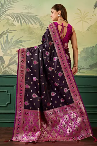 Woven design zari satin handloom mysore silk saree with blouse piece