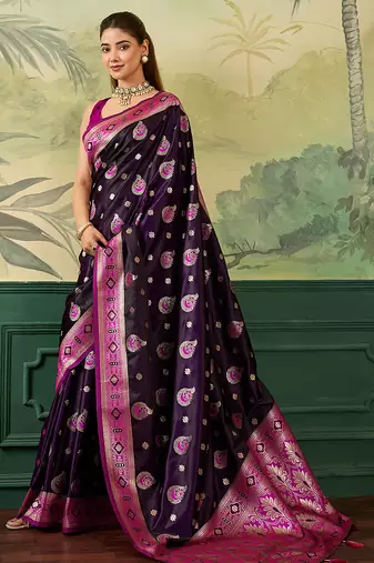 Woven design zari satin handloom mysore silk saree with blouse piece