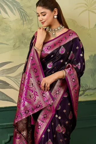 Woven design zari satin handloom mysore silk saree with blouse piece