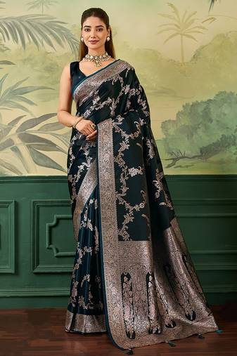 Woven design zari satin handloom mysore silk saree with blouse piece