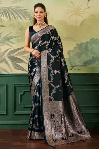 Woven design zari satin handloom mysore silk saree with blouse piece