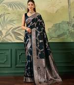 Woven design zari satin handloom mysore silk saree with blouse piece