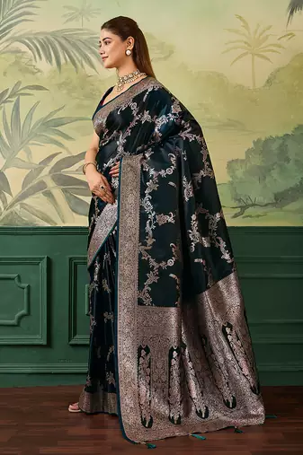 Woven design zari satin handloom mysore silk saree with blouse piece