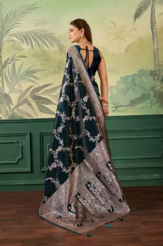 Woven design zari satin handloom mysore silk saree with blouse piece