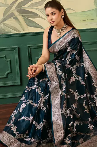 Woven design zari satin handloom mysore silk saree with blouse piece