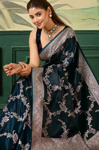 Woven design zari satin handloom mysore silk saree with blouse piece