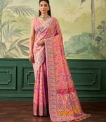 Floral zari pashmina handloom kanjeevaram saree with blouse piece