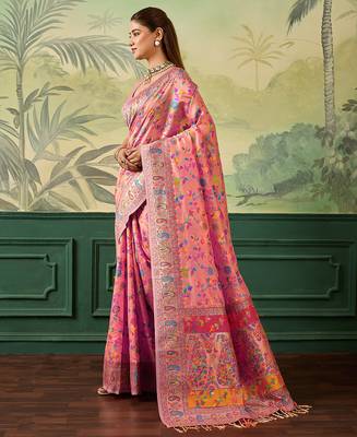 Floral zari pashmina handloom kanjeevaram saree with blouse piece 2