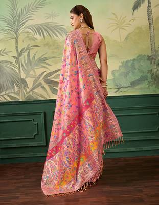 Floral zari pashmina handloom kanjeevaram saree with blouse piece 3