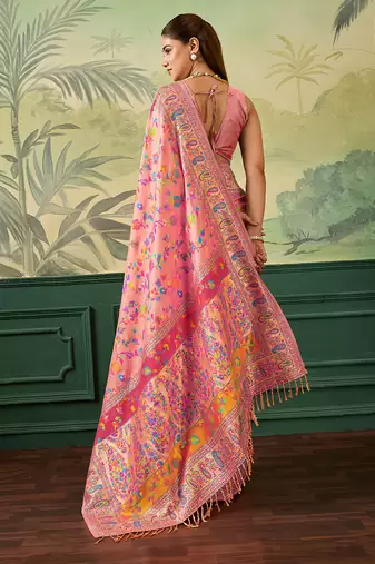 Floral zari pashmina handloom kanjeevaram saree with blouse piece