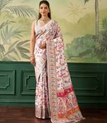 Floral zari pashmina handloom kanjeevaram saree with blouse piece
