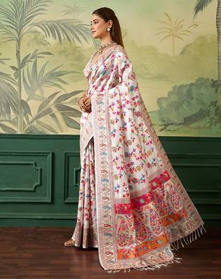 Floral zari pashmina handloom kanjeevaram saree with blouse piece 2