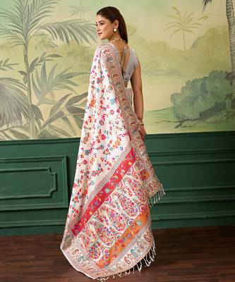 Floral zari pashmina handloom kanjeevaram saree with blouse piece 3