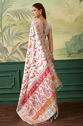 Floral zari pashmina handloom kanjeevaram saree with blouse piece