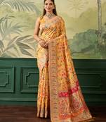 Floral zari pashmina handloom kanjeevaram saree with blouse piece