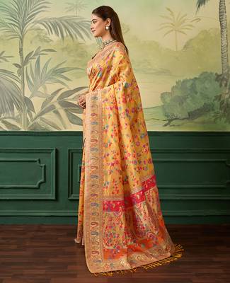 Floral zari pashmina handloom kanjeevaram saree with blouse piece 2