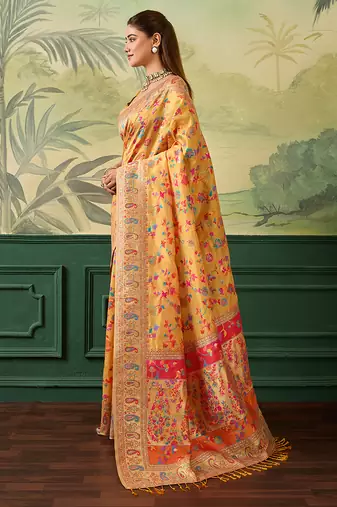 Floral zari pashmina handloom kanjeevaram saree with blouse piece
