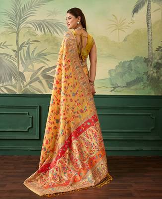 Floral zari pashmina handloom kanjeevaram saree with blouse piece 3