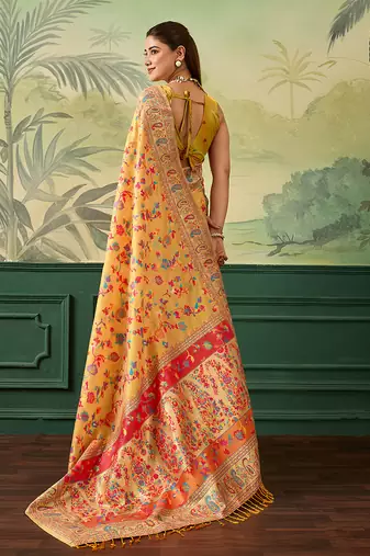 Floral zari pashmina handloom kanjeevaram saree with blouse piece