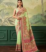 Floral zari pashmina handloom kanjeevaram saree with blouse piece