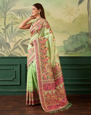 Floral zari pashmina handloom kanjeevaram saree with blouse piece 2