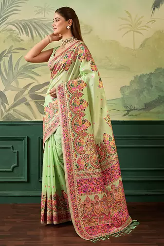 Floral zari pashmina handloom kanjeevaram saree with blouse piece