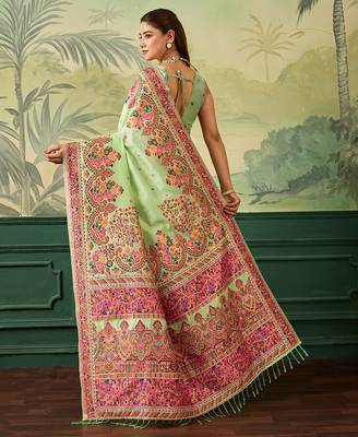 Floral zari pashmina handloom kanjeevaram saree with blouse piece 3